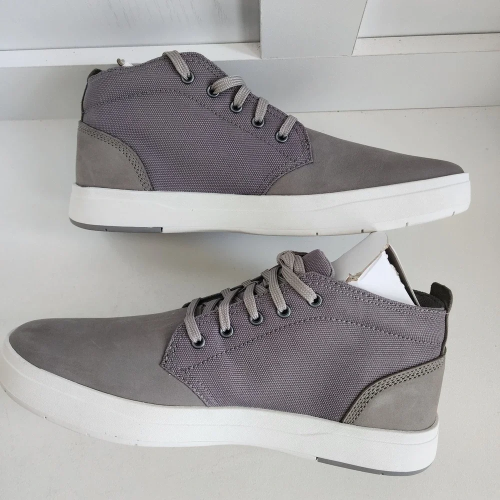 Timberland Davis Square Chukka Mens 9.5 Medium Grey Leather Canvas Boots NEW